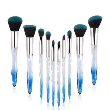 Yuwaku Makeup Brushes Professional - 10pcs Premium Synthetic Foundation Blending Blush Set Powder Eyeshadow Brush Set Light Blue Transparent Crystal Handle Cute Make Up Tools