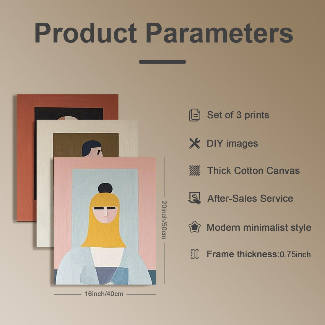 Three-panel canvas hanging painting (vertical version 4:5)