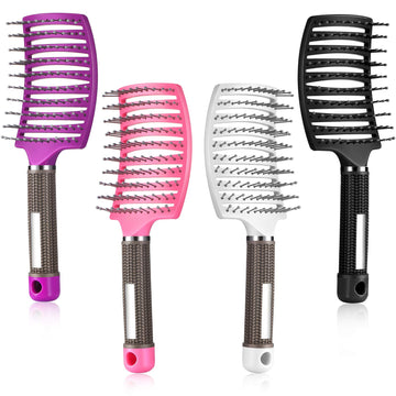 Patelai 4 Pcs Hair Brush, Curved Vented Detangling Brushes for Women Men, Wet Dry Styling Brushes for Curly Long Thick Thin Tangled Hair, Blow Drying Brush, Massage Barber Hairdressing, 4 Color