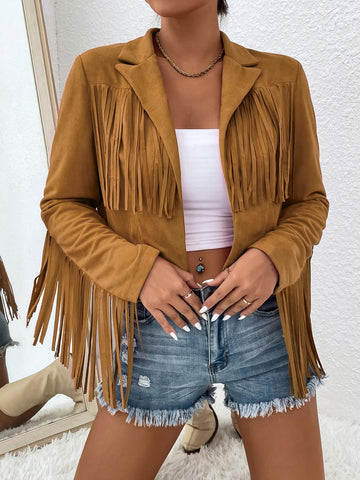 Jackets for Women Fringe Trim Open Front Jacket Jackets for Women