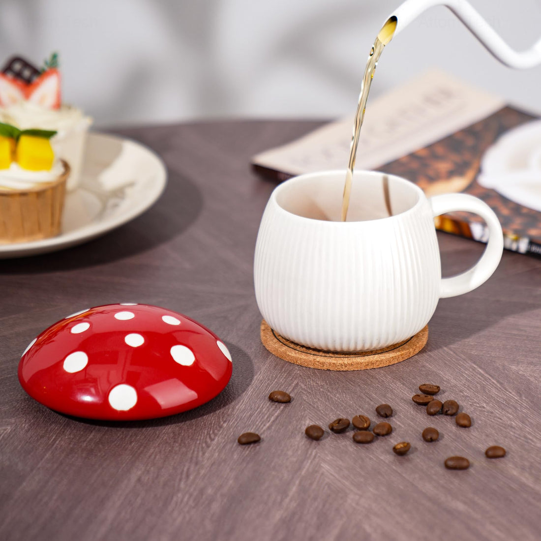 NiHome 12oz Mushroom Shaped Ceramic Mug with Lid - Unique Colorful Cup for Coffee, Tea, Hot Chocolate & More, Non-Toxic Dishwasher Safe Creative Beverage Holder Lively Desk Decor for Home and Office