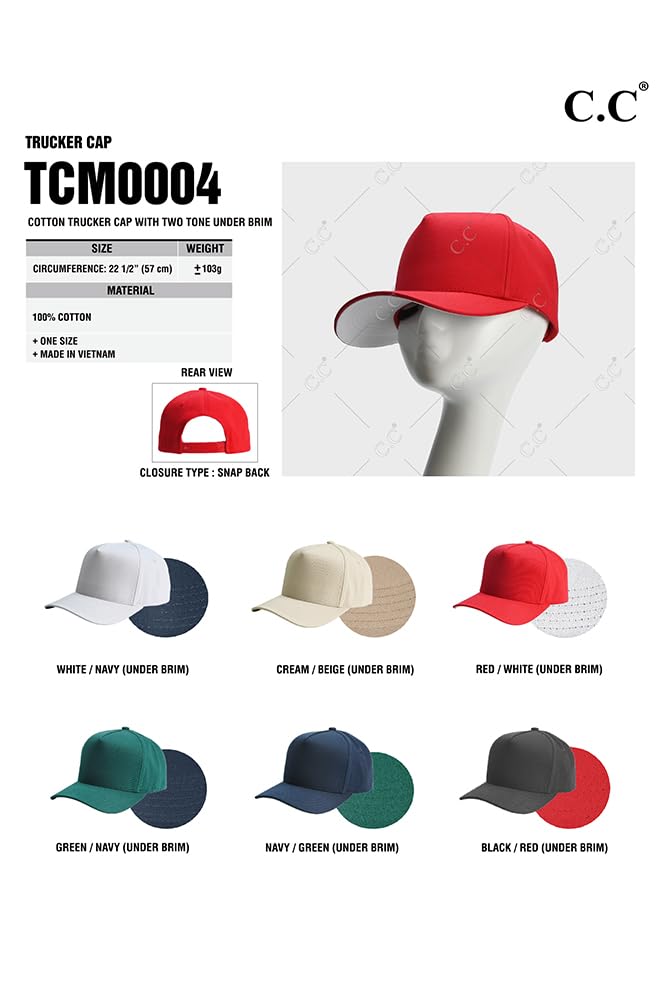 Unisex Cotton Two Tone Under Brim Trucker Baseball Cap Hat