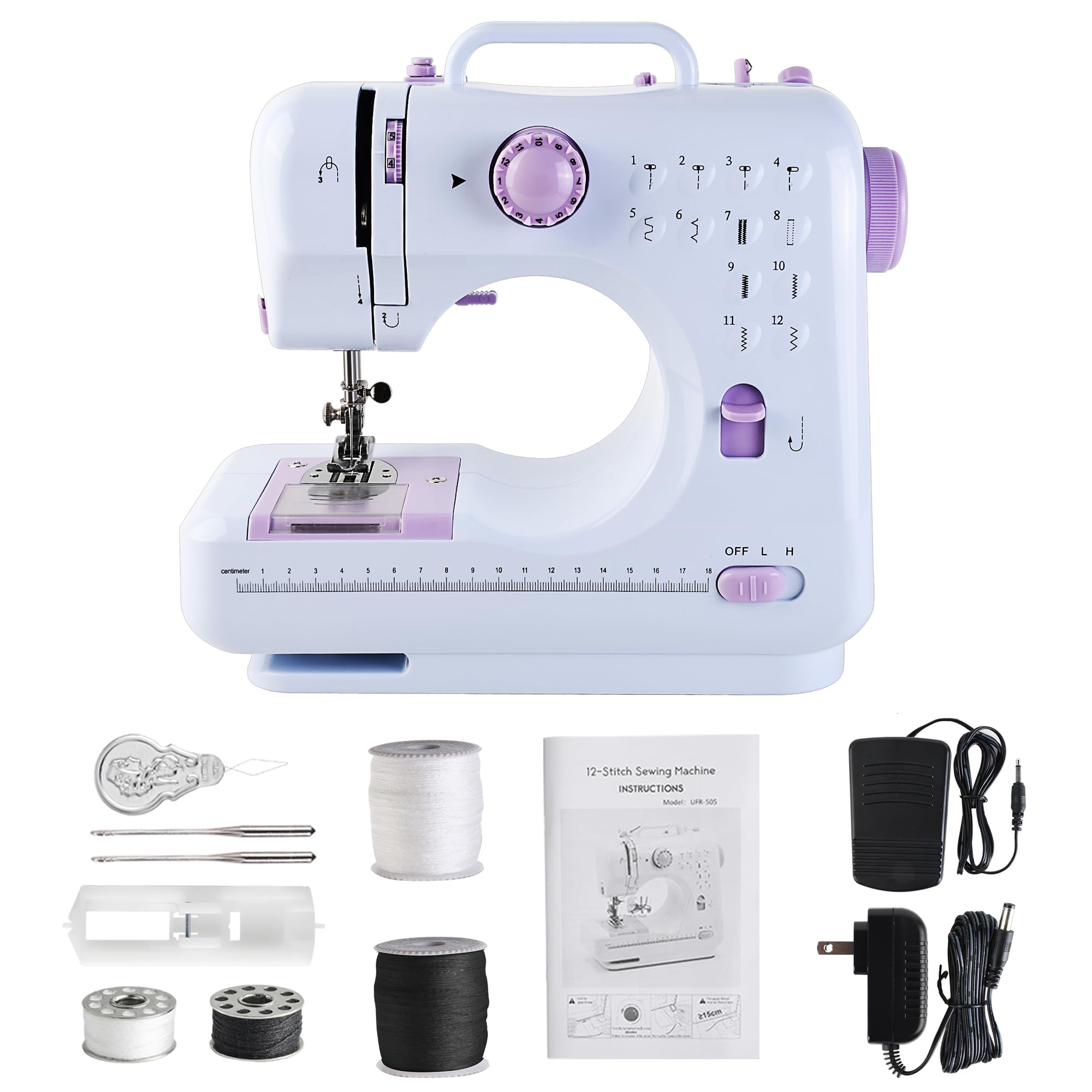 Sewing Machine for Beginners & Kids, Mini Portable Sewing Machines with 12 Built-in Stitch Patterns, 2-Speed Foot Pedal, Perfect for Teaching Daughter Granddaughter to Sew