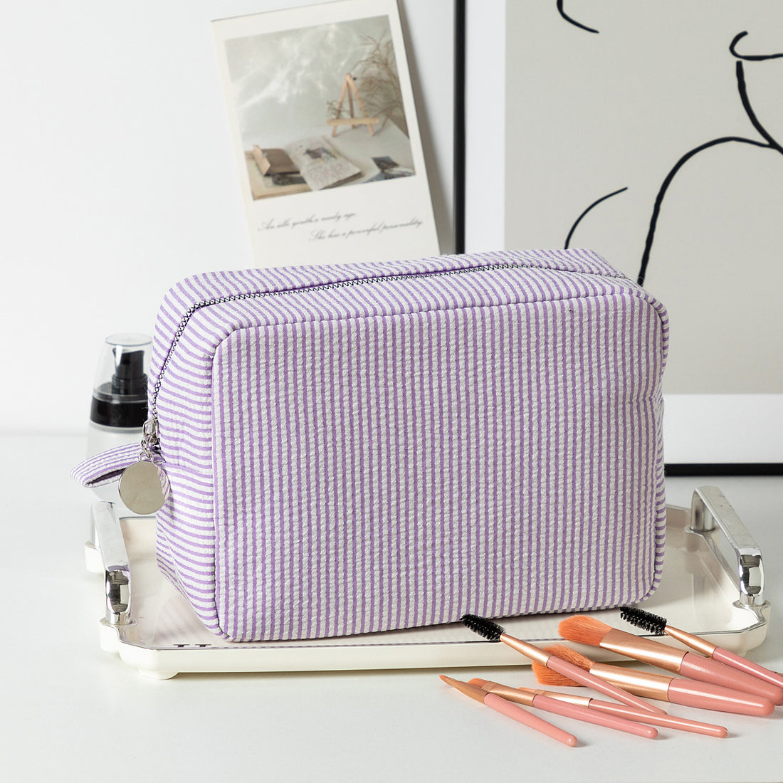 Customized Embroidered Large Cosmetic Bag High Capacity Toiletry Bag Bridesmaid Gift Bride Makeup Bag Personalized Name Text Embroidery