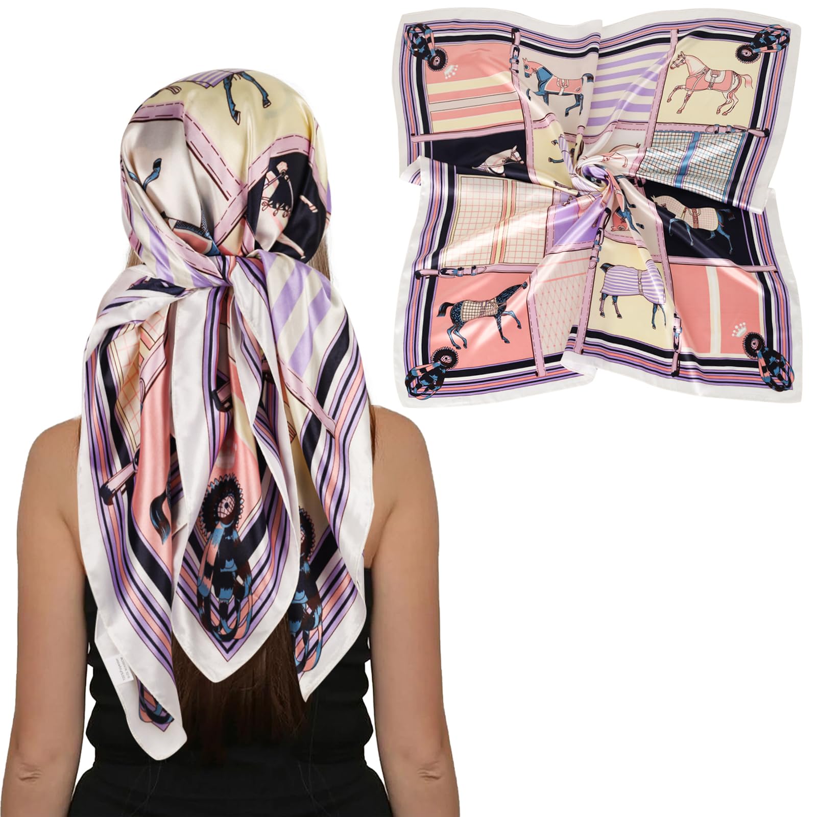 EXTREE Women's 35 inch Fashion Headscarf Silk Satin Scarf for Hair Wrapping at Night Bandana Square Scarf for Sleeping