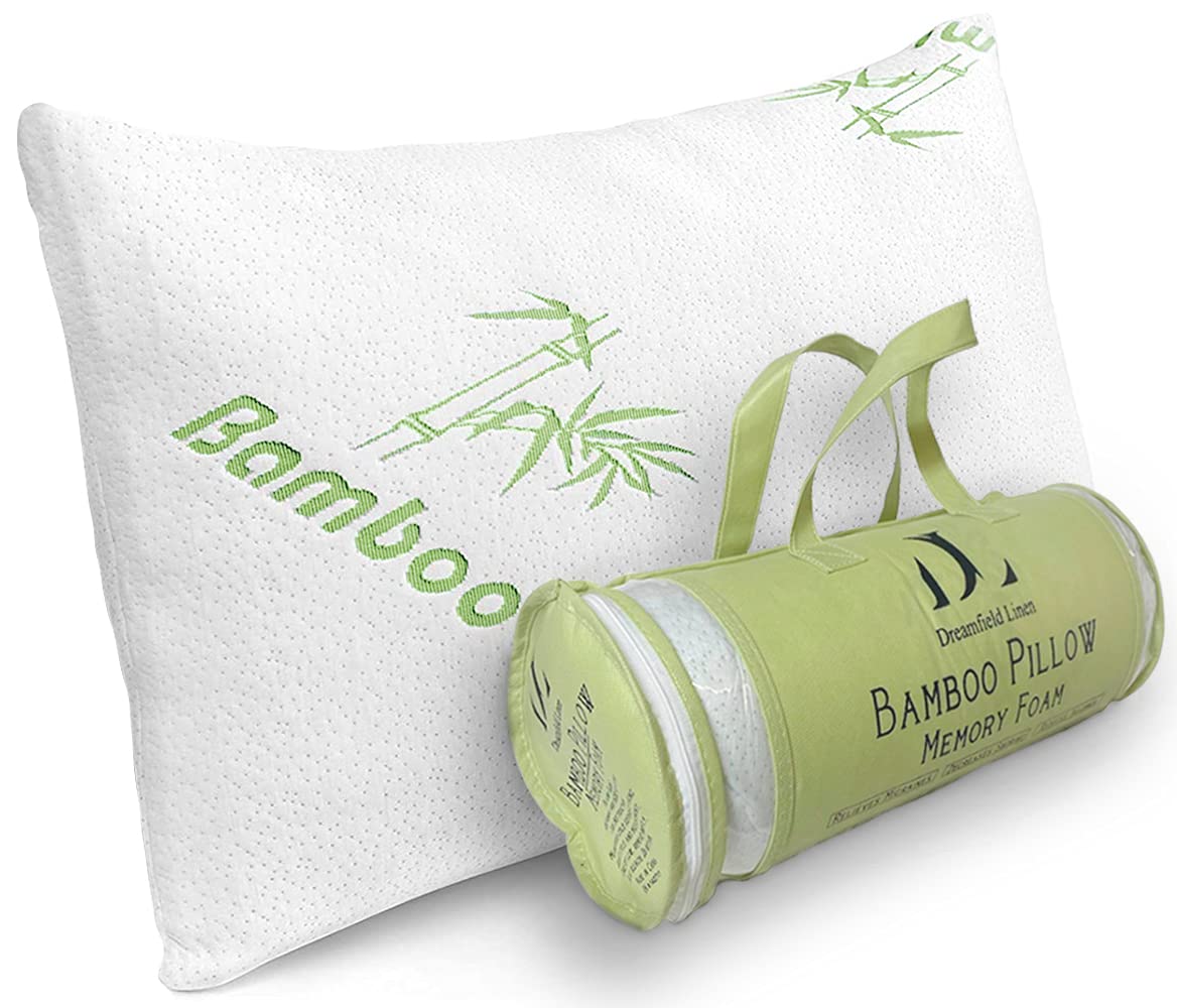 Memory Foam Bamboo Pillow Queen Size - [Adjustable] for Sleeping - Cool & Breathable Cover with Zipper Rayon Derived from Bamboo - Relieves Neck Pain - Back/Stomach/Side Sleeper