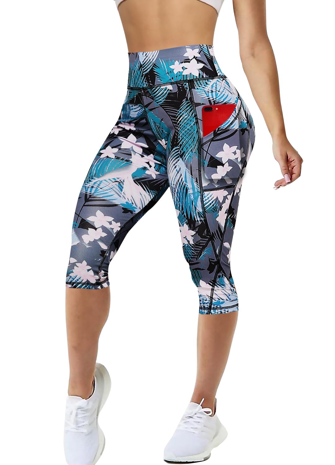 Capri Leggings for Women with Pockets High Waisted Gym Yoga Pants Running Tights