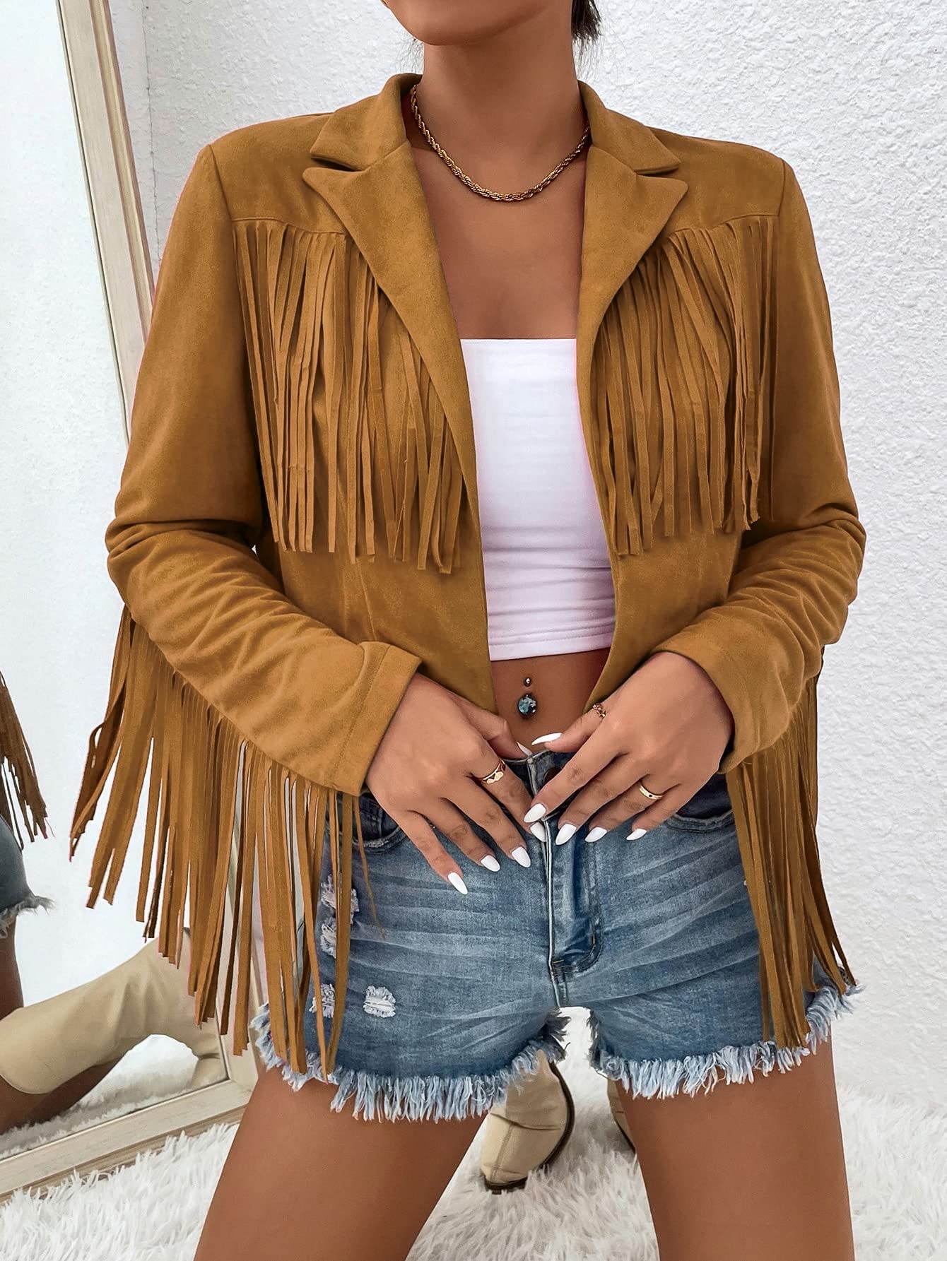 Jackets for Women Fringe Trim Open Front Jacket Jackets for Women